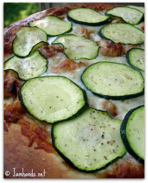 Homemade Barbecued Chicken Pizza with Zucchini and Onion