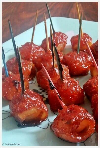 Glazed Bacon Wrapped Water Chestnuts