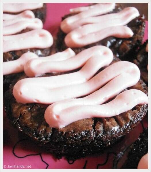 Cherry Brownie Bites with Cherry Cream Cheese Drizzle