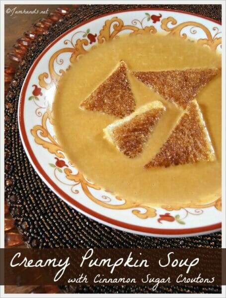 Creamy Pumpkin Soup with Cinnamon Sugar Croutons