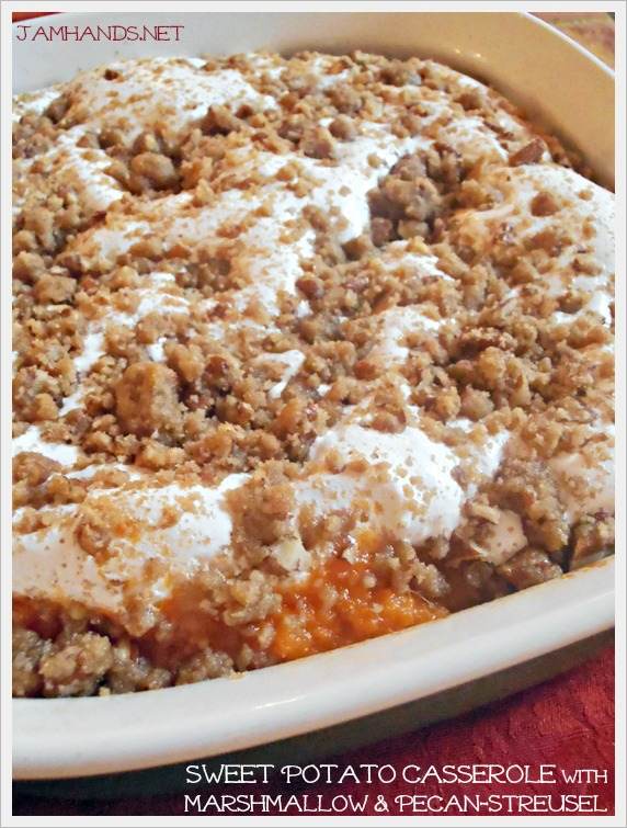 Sweet Potato Casserole with Marshmallow Fluff & Pecan-Streusel