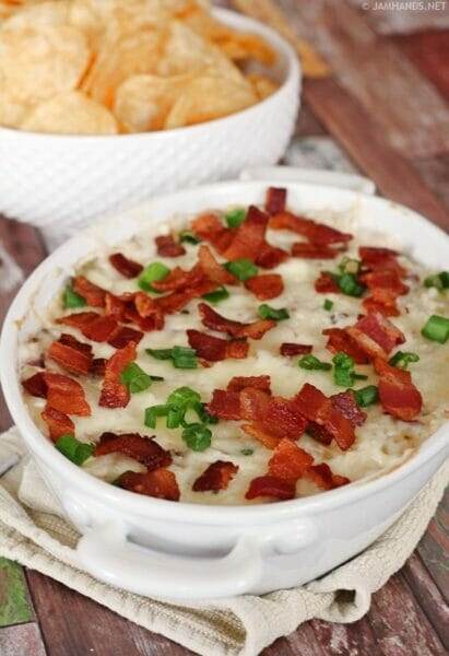 Cheesy Pineapple Bacon Dip w/ Jalapeno Chips