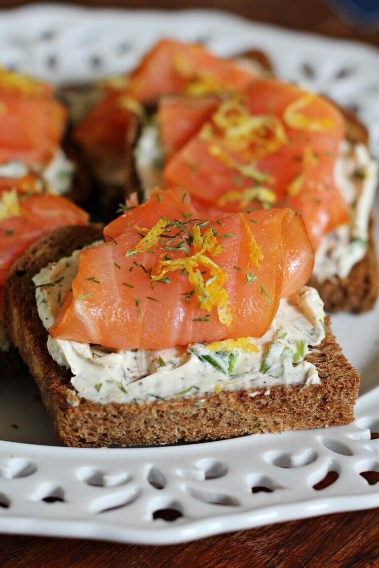 Creamy Lemon Herb Smoked Salmon Toasts