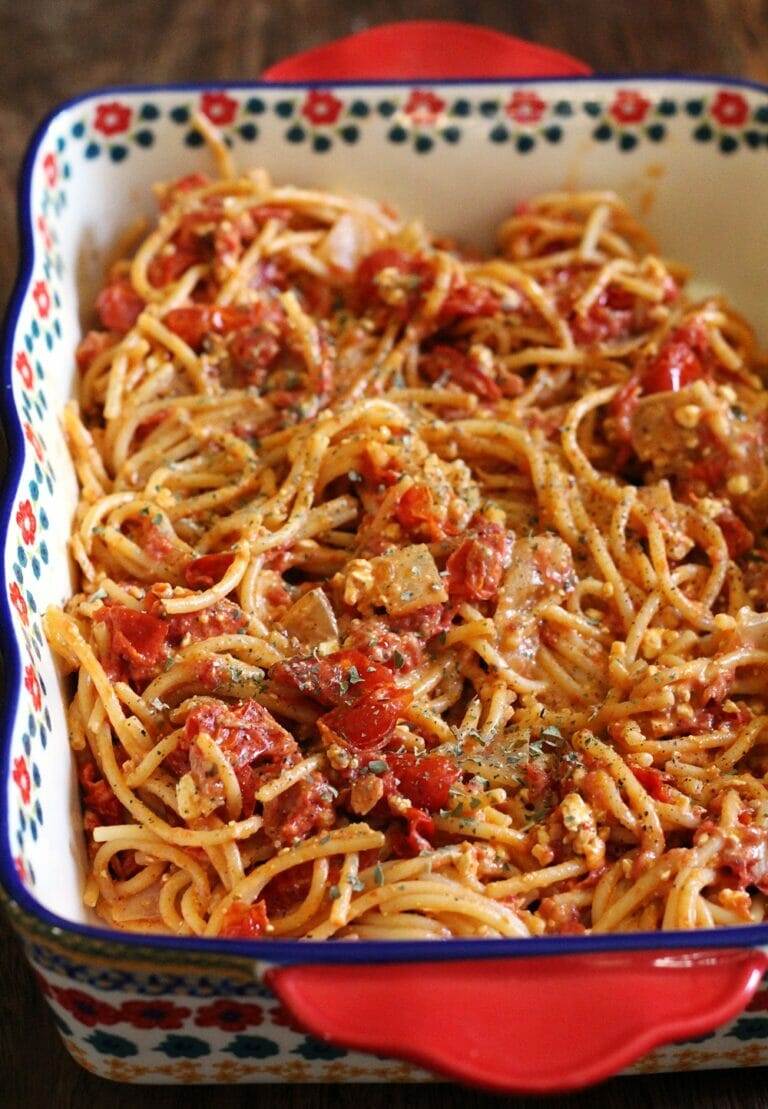 TikTok Baked Feta Cream Cheese Pasta with Roasted Tomatoes