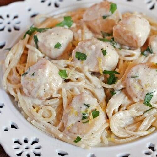 Scallops with Creamy Lemon Parmesan Pasta