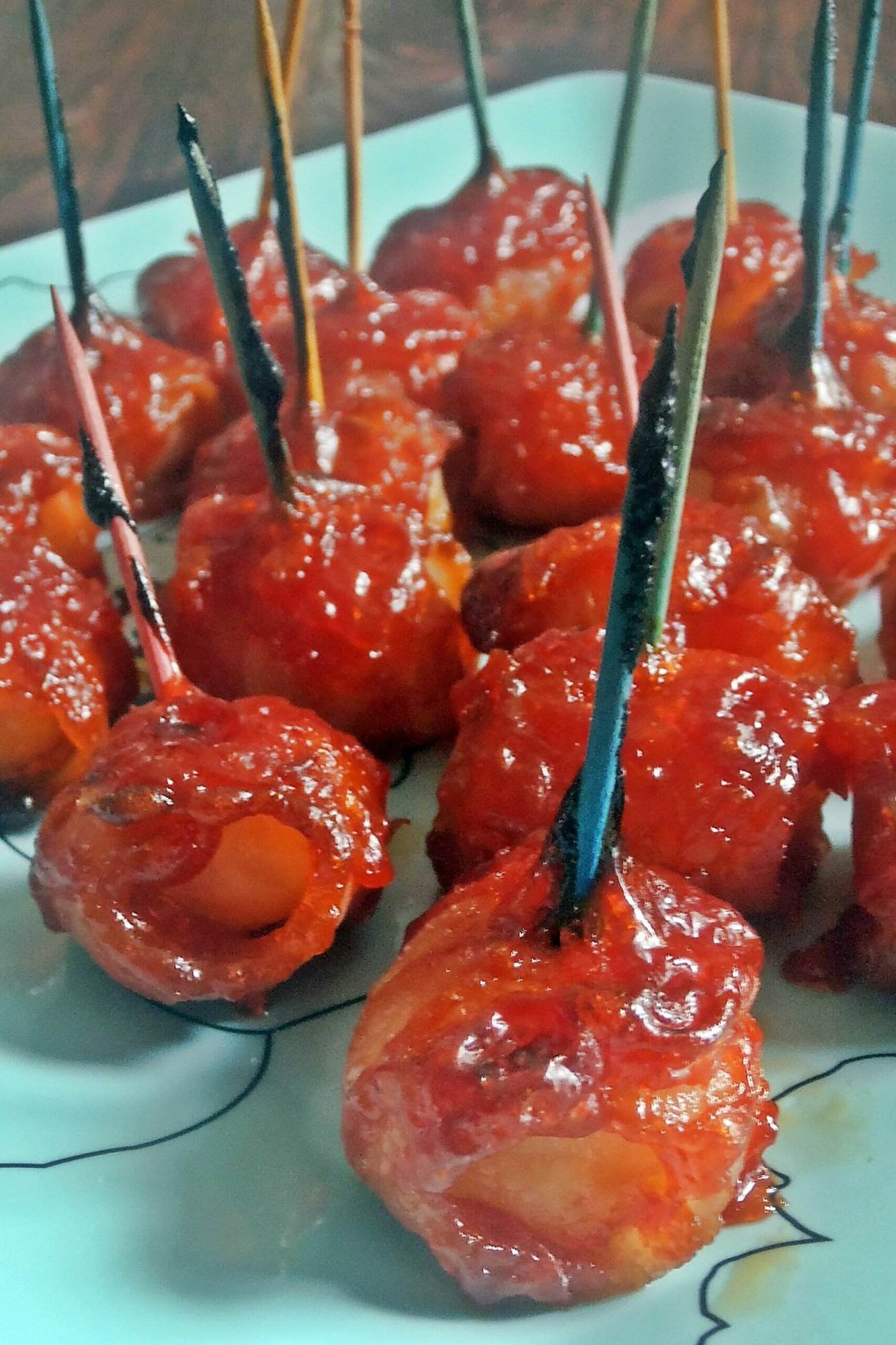 Glazed Bacon Wrapped Water Chestnuts