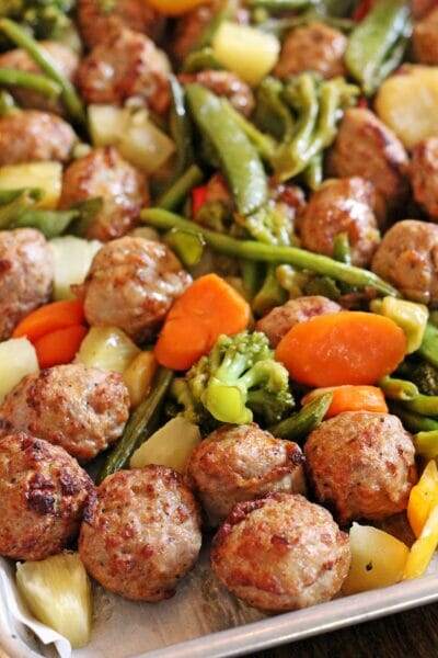 Sweet and Sour Chicken Meatball Sheet Pan Dinner