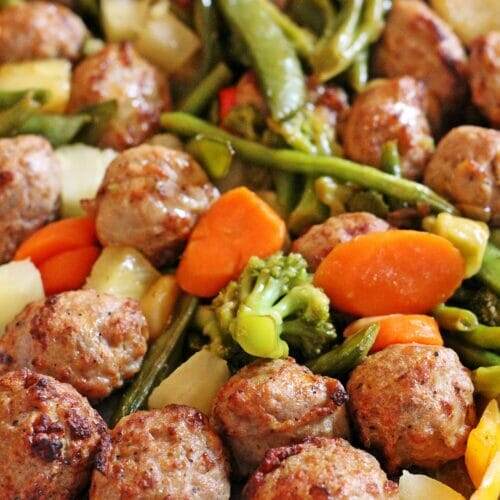 Sweet and Sour Chicken Meatball Sheet Pan Dinner