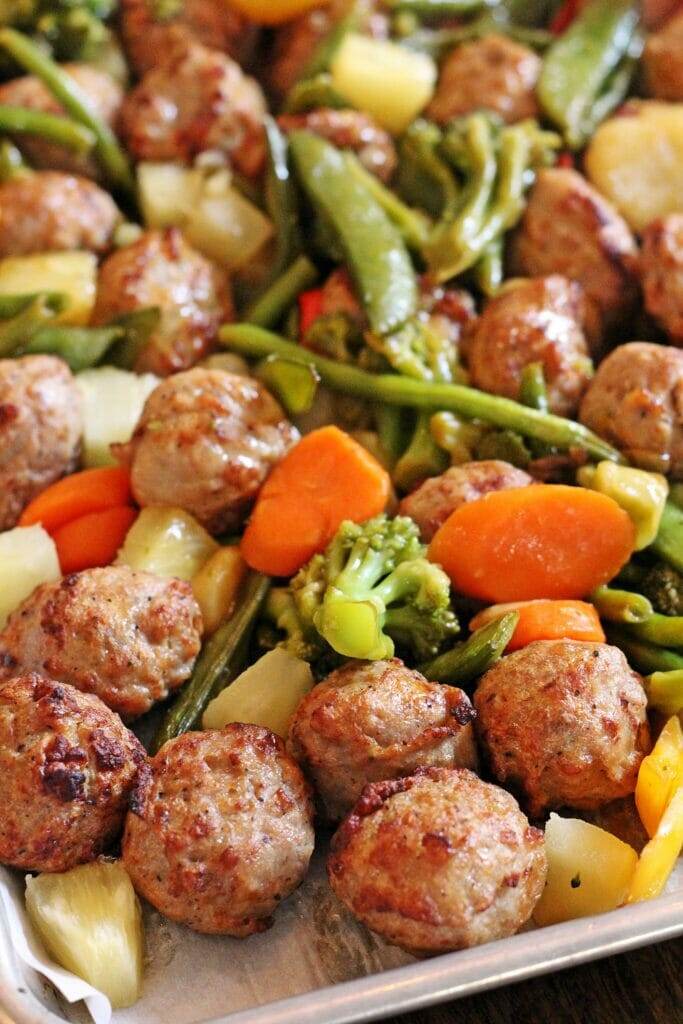 Sweet and Sour Chicken Meatball Sheet Pan Dinner