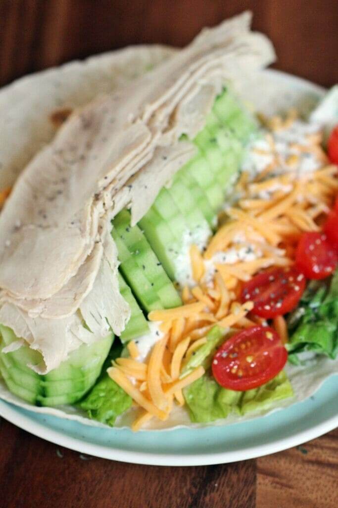Turkey Wrap with Greek Yogurt Ranch {Low Calorie High Protein}
