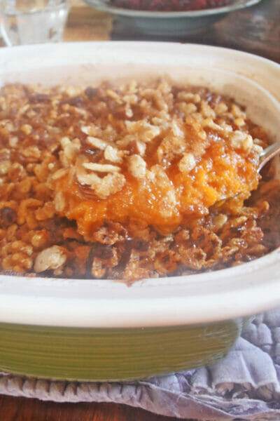 Sweet Potato Casserole with Crunchy Pecan Topping
